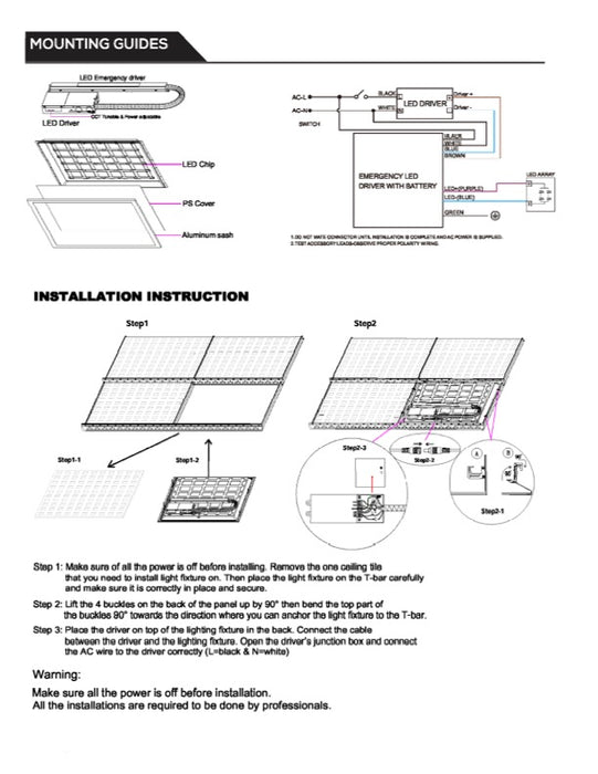 LED Emergency Backlit Panel 2 x 2 Feet 40 Watt, 2 x 4 Feet 50 Watt