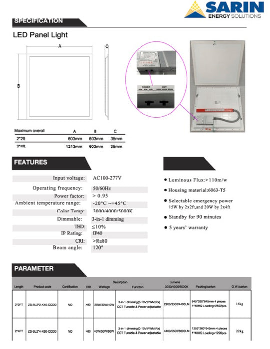 LED Emergency Backlit Panel 2 x 2 Feet 40 Watt, 2 x 4 Feet 50 Watt