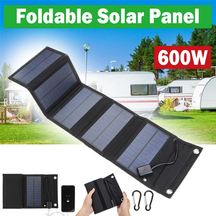 600W Foldable Solar Panel Phone Charger 5V Solar Panels Plate USB Solar Panels Power Bank for Cell Phone Camping Emergency