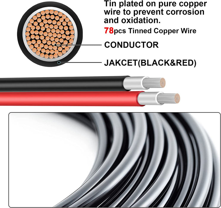 Twin Wire Solar Panel Extension Cable - 30Ft 10Awg(6Mm²) Solar Extension Cable with Female and Male Connector, Solar Panel Wire Adapter for Home, Shop and RV Solar Panels (10AWG 30FT)