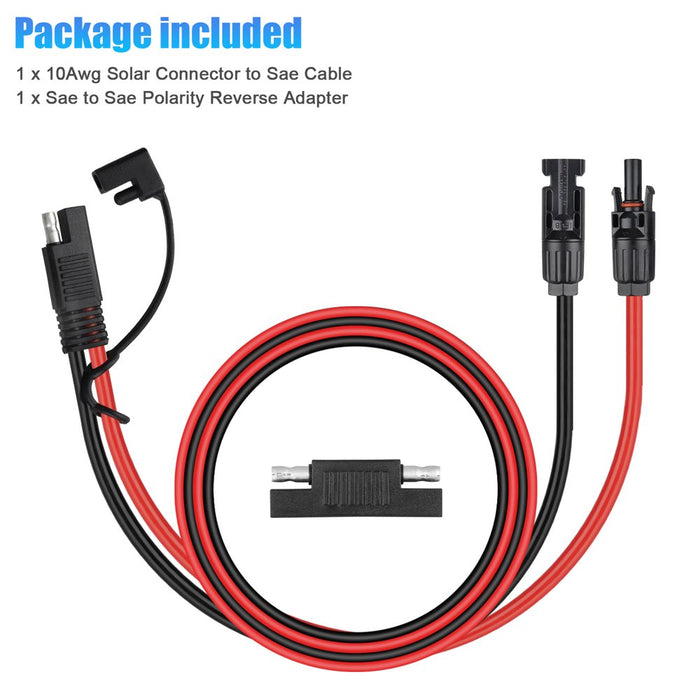 24Inch SAE to SAE Extension Cable Quick Disconnect Connector,  10AWG Solar Panel Connector to SAE Adapter Cable for Automotive, Solar Panel Panel SAE Plug, Motorcycle Cars Tractor