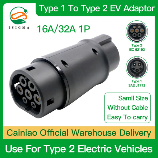 ISIGMA J1772 to Type2 Iec Adapter 32A for Electric Car Connector SAE J1772 Socket EV Adaptor Type 2 to Type 1 220V