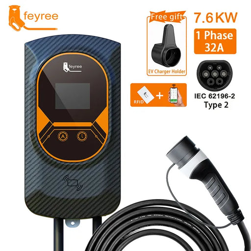 EV Charging Station 32A Electric Vehicle Car Charger EVSE Wallbox Wallmount 7.6/11/22KW Type2 Cable IEC62196 APP Control