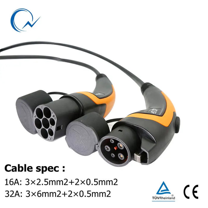 16A 32A EV Charging Cable 3.6KW 7.6KW J1772 Type 1 to Type 2 IEC62196 EV Plug with 5 Meter for Electric Vehicle