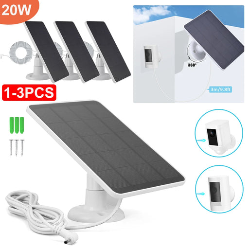 20W Solar Panel for Ring Spotlight Camera/Ring Stick up Camera 360 Rotating Outdoor Solar Panel with 3-Meter Charging Cable