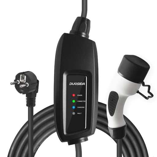 EV Charging Cable Portable – J1772 Type 2 to Schuko with Controlbox 16A EVSE Mobile Wallbox 230V 5M