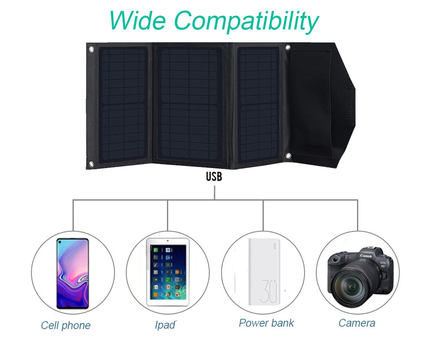 Portable Foldable Solar Panel 30W 22W 15W Charger Power Bank Rechargeable Battery Dual USB 5V Camping for Moblie Phone Charge