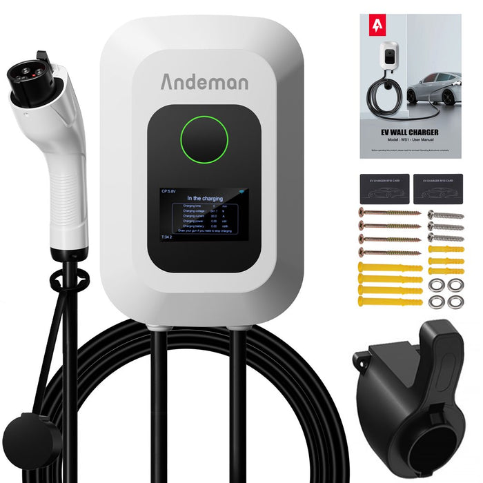 Andeman EV Charger Level 2, 50 Amp 12KW 240V Car EV Charging Station, Hardwired ETL Bluetooth Wifi Enabled SAE-J1772 Compatible with All Electric Vehicle, 25FT Cable and RFID Card Home/Outdoor