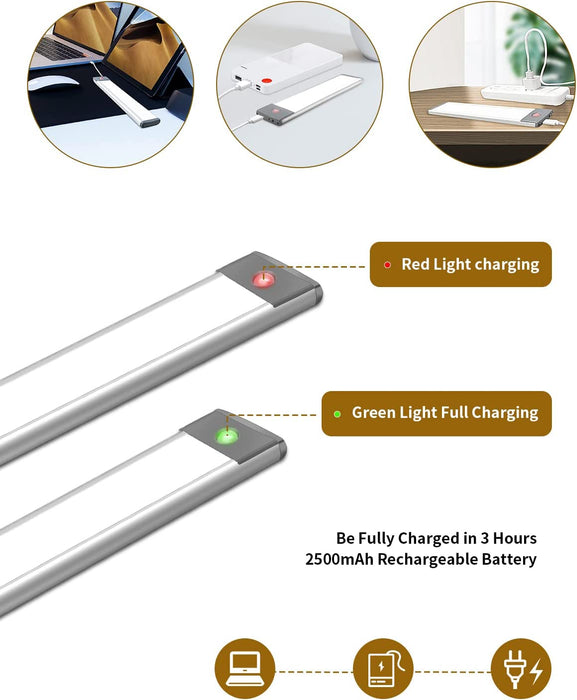 Under Cabinet Lights, 54 LED Motion Sensor Cabinet Light, Wireless USB Rechargable Light, Battery Operated, Stick-On Anywhere for under Cabinet, Hallway, Stairway and More