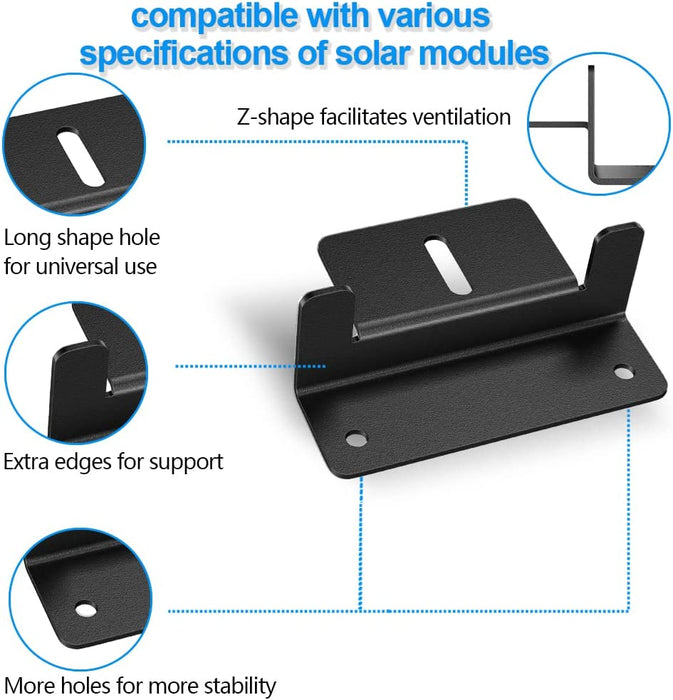 Solar Panel Mounting Bracket Aluminum Solar Panel Z Brackets Roof Solar Panel Bracket for RV, Boat, Wall, Caravans, Yacht and Other off Gird Installation, Set of 4 Units, Black